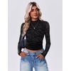 image:imageZeagoo Womens Floral Mesh Long Sleeve Tops See Through Going Out Blouses Mock Neck Sheer Party Outfits Shirts SXXLJh88