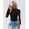 image:imageZeagoo Womens Floral Mesh Long Sleeve Tops See Through Going Out Blouses Mock Neck Sheer Party Outfits Shirts SXXLJh88