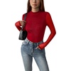 image:imageZeagoo Womens Floral Mesh Long Sleeve Tops See Through Going Out Blouses Mock Neck Sheer Party Outfits Shirts SXXLRed