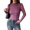 image:imageZeagoo Womens Floral Mesh Long Sleeve Tops See Through Going Out Blouses Mock Neck Sheer Party Outfits Shirts SXXLXh370