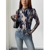 image:imageZeagoo Womens Floral Mesh Long Sleeve Tops See Through Going Out Blouses Mock Neck Sheer Party Outfits Shirts SXXLZr220