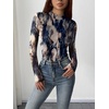 image:imageZeagoo Womens Floral Mesh Long Sleeve Tops See Through Going Out Blouses Mock Neck Sheer Party Outfits Shirts SXXLZr220