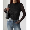 image:imageZeagoo Womens Floral Mesh Long Sleeve Tops See Through Going Out Blouses Mock Neck Sheer Party Outfits Shirts SXXLZw781