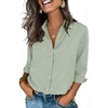 image:imageZeagoo Button Down Shirts for Women 34 Sleeve Tops V Neck Collared Blouses Business Casual OutfitsLight Green