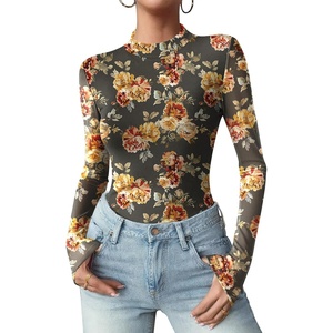 image:imageZeagoo Womens Floral Mesh Long Sleeve Tops See Through Going Out Blouses Mock Neck Sheer Party Outfits Shirts SXXLBf282