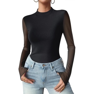 image:imageZeagoo Womens Floral Mesh Long Sleeve Tops See Through Going Out Blouses Mock Neck Sheer Party Outfits Shirts SXXLBlack