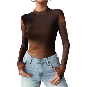 image:imageZeagoo Womens Floral Mesh Long Sleeve Tops See Through Going Out Blouses Mock Neck Sheer Party Outfits Shirts SXXLCx292
