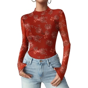 image:imageZeagoo Womens Floral Mesh Long Sleeve Tops See Through Going Out Blouses Mock Neck Sheer Party Outfits Shirts SXXLSf328