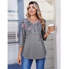 image:imageZeagoo 34 Length Sleeve Womens Tops Casual V Neck Pleated Top Boho Floral Blouses Work ShirtsFloral 36