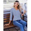 image:imageZeagoo 34 Length Sleeve Womens Tops Casual V Neck Pleated Top Boho Floral Blouses Work ShirtsStriped 273