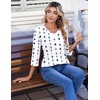 image:imageZeagoo 34 Length Sleeve Womens Tops Casual V Neck Pleated Top Boho Floral Blouses Work ShirtsWhite Striped 599