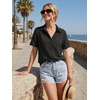 image:imageZeagoo Black Shirts for Women Dressy Casual Button Down Blouse Short Sleeve V Neck Summer Top Flowy Cotton Blend Beach Shirt