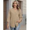 image:imageZeagoo Button Down Shirts for Women 34 Sleeve Linen Cotton V Neck Tops Dressy Casual Loose Work BlousesBeige