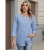 image:imageZeagoo Button Down Shirts for Women 34 Sleeve Linen Cotton V Neck Tops Dressy Casual Loose Work BlousesBlue Stripessa1