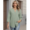 image:imageZeagoo Button Down Shirts for Women 34 Sleeve Linen Cotton V Neck Tops Dressy Casual Loose Work BlousesLight Green
