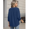 image:imageZeagoo Button Down Shirts for Women 34 Sleeve Linen Cotton V Neck Tops Dressy Casual Loose Work BlousesNavy Bluesa1