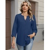 image:imageZeagoo Button Down Shirts for Women 34 Sleeve Linen Cotton V Neck Tops Dressy Casual Loose Work BlousesNavy Bluesa1