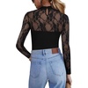 image:imageZeagoo Long Sleeve Shirts for Womens Lace Tops Mesh Sheer Crew Neck Shirts Sexy Spring Going Out BlouseBlack