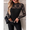 image:imageZeagoo Long Sleeve Shirts for Womens Lace Tops Mesh Sheer Crew Neck Shirts Sexy Spring Going Out BlouseBlack