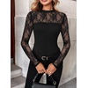 image:imageZeagoo Long Sleeve Shirts for Womens Lace Tops Mesh Sheer Crew Neck Shirts Sexy Spring Going Out BlouseBlack