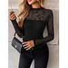 image:imageZeagoo Long Sleeve Shirts for Womens Lace Tops Mesh Sheer Crew Neck Shirts Sexy Spring Going Out BlouseBlack Flowerspat4