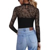 image:imageZeagoo Long Sleeve Shirts for Womens Lace Tops Mesh Sheer Crew Neck Shirts Sexy Spring Going Out BlouseBlack Flowerspat4