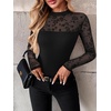 image:imageZeagoo Long Sleeve Shirts for Womens Lace Tops Mesh Sheer Crew Neck Shirts Sexy Spring Going Out BlouseBlack Flowerspat4