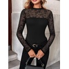 image:imageZeagoo Long Sleeve Shirts for Womens Lace Tops Mesh Sheer Crew Neck Shirts Sexy Spring Going Out BlouseBlack Flowerspat4