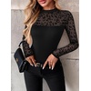 image:imageZeagoo Long Sleeve Shirts for Womens Lace Tops Mesh Sheer Crew Neck Shirts Sexy Spring Going Out BlouseBlack Leopardpat3