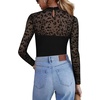 image:imageZeagoo Long Sleeve Shirts for Womens Lace Tops Mesh Sheer Crew Neck Shirts Sexy Spring Going Out BlouseBlack Leopardpat3