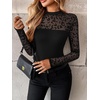 image:imageZeagoo Long Sleeve Shirts for Womens Lace Tops Mesh Sheer Crew Neck Shirts Sexy Spring Going Out BlouseBlack Leopardpat3