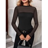 image:imageZeagoo Long Sleeve Shirts for Womens Lace Tops Mesh Sheer Crew Neck Shirts Sexy Spring Going Out BlouseBlackpat1