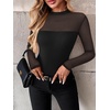 image:imageZeagoo Long Sleeve Shirts for Womens Lace Tops Mesh Sheer Crew Neck Shirts Sexy Spring Going Out BlouseBlackpat1