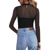 image:imageZeagoo Long Sleeve Shirts for Womens Lace Tops Mesh Sheer Crew Neck Shirts Sexy Spring Going Out BlouseBlackpat1