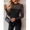image:imageZeagoo Long Sleeve Shirts for Womens Lace Tops Mesh Sheer Crew Neck Shirts Sexy Spring Going Out BlouseBlackpat1