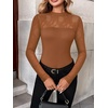 image:imageZeagoo Long Sleeve Shirts for Womens Lace Tops Mesh Sheer Crew Neck Shirts Sexy Spring Going Out BlouseBrown