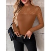 image:imageZeagoo Long Sleeve Shirts for Womens Lace Tops Mesh Sheer Crew Neck Shirts Sexy Spring Going Out BlouseBrown