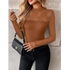 image:imageZeagoo Long Sleeve Shirts for Womens Lace Tops Mesh Sheer Crew Neck Shirts Sexy Spring Going Out BlouseBrown