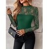 image:imageZeagoo Long Sleeve Shirts for Womens Lace Tops Mesh Sheer Crew Neck Shirts Sexy Spring Going Out BlouseGreen