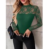 image:imageZeagoo Long Sleeve Shirts for Womens Lace Tops Mesh Sheer Crew Neck Shirts Sexy Spring Going Out BlouseGreen