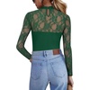 image:imageZeagoo Long Sleeve Shirts for Womens Lace Tops Mesh Sheer Crew Neck Shirts Sexy Spring Going Out BlouseGreen