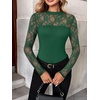 image:imageZeagoo Long Sleeve Shirts for Womens Lace Tops Mesh Sheer Crew Neck Shirts Sexy Spring Going Out BlouseGreen