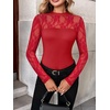 image:imageZeagoo Long Sleeve Shirts for Womens Lace Tops Mesh Sheer Crew Neck Shirts Sexy Spring Going Out BlouseRed