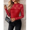 image:imageZeagoo Long Sleeve Shirts for Womens Lace Tops Mesh Sheer Crew Neck Shirts Sexy Spring Going Out BlouseRed