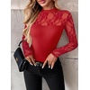 image:imageZeagoo Long Sleeve Shirts for Womens Lace Tops Mesh Sheer Crew Neck Shirts Sexy Spring Going Out BlouseRed