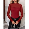 image:imageZeagoo Long Sleeve Shirts for Womens Lace Tops Mesh Sheer Crew Neck Shirts Sexy Spring Going Out BlouseRedpat2