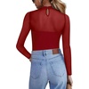 image:imageZeagoo Long Sleeve Shirts for Womens Lace Tops Mesh Sheer Crew Neck Shirts Sexy Spring Going Out BlouseRedpat2
