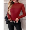 image:imageZeagoo Long Sleeve Shirts for Womens Lace Tops Mesh Sheer Crew Neck Shirts Sexy Spring Going Out BlouseRedpat2