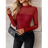 image:imageZeagoo Long Sleeve Shirts for Womens Lace Tops Mesh Sheer Crew Neck Shirts Sexy Spring Going Out BlouseRedpat2