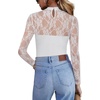 image:imageZeagoo Long Sleeve Shirts for Womens Lace Tops Mesh Sheer Crew Neck Shirts Sexy Spring Going Out BlouseWhite